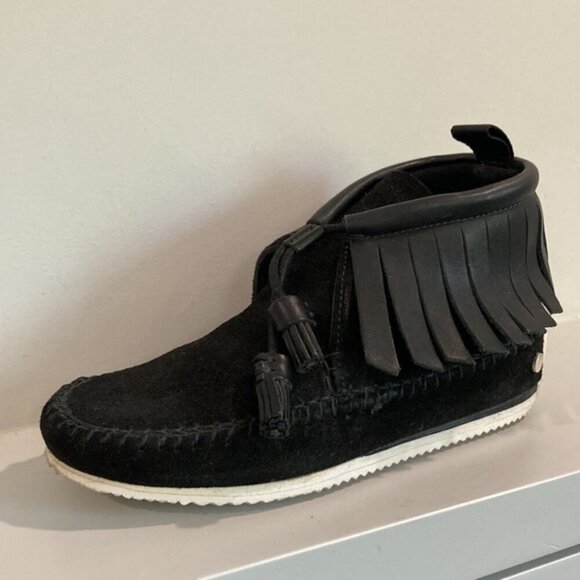 RAG & Bone Ghita Black Leather & Suede Moccasin Fringe Ankle Boots - Picture 3 of 14